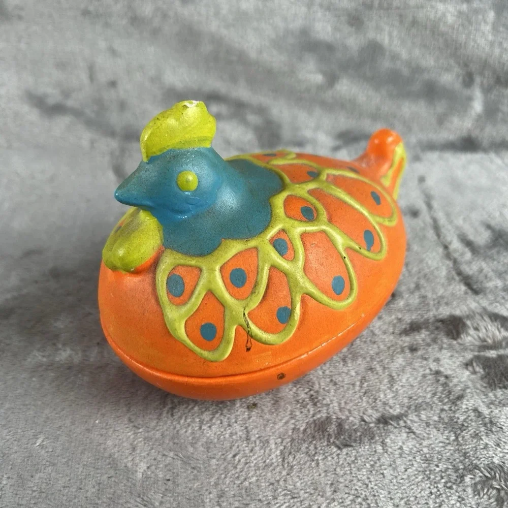 VTG Paper Mache Hen Chicken Trinket Box 70s  Made In Japan Bohemian Hippy Whimsy